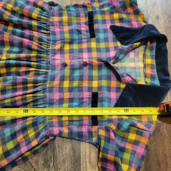 Vintage Handmade Womens Colorful Plaid Velvet Longsleeve Babydoll Dress Size M - Picture 5 of 8